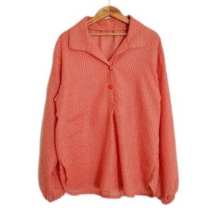 Vtg 70s Orange Popover Blouse